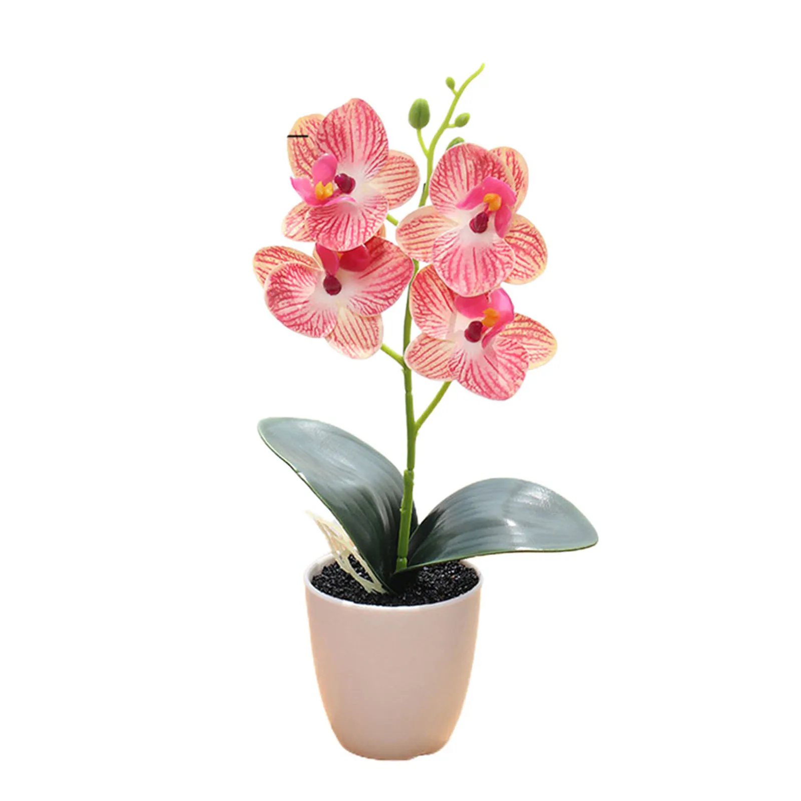 Potted Orchids Artificial Orchid Garden Office Pink Plus White White ABS Material Orange-red Decorative Orchid