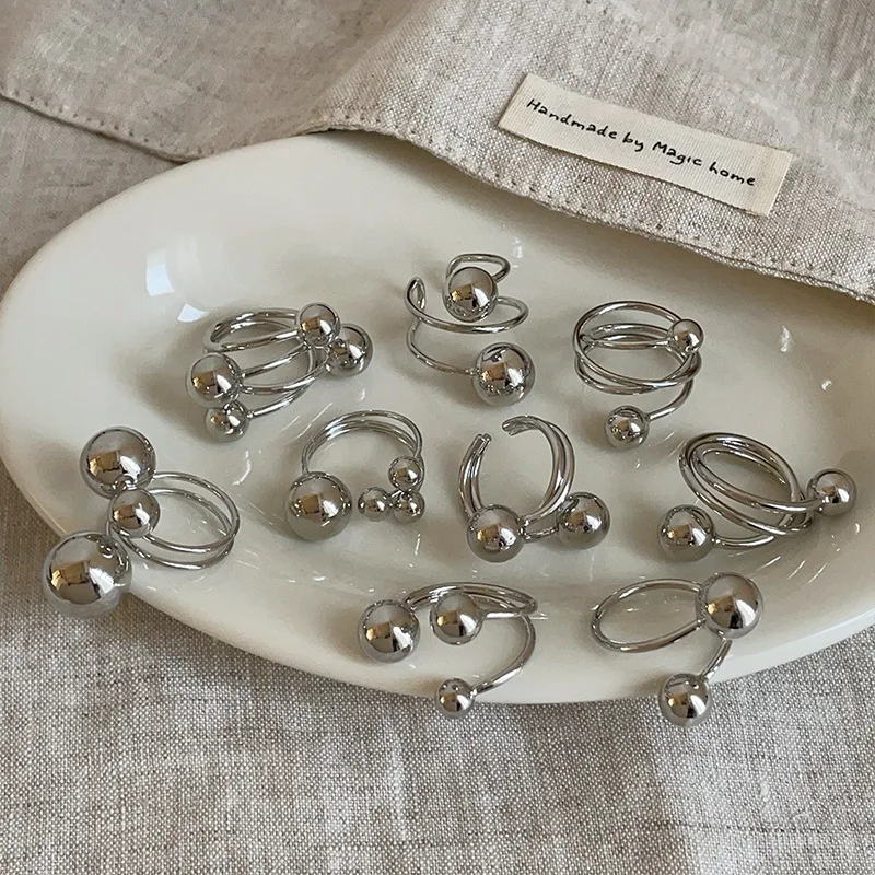 

Экстравагантное уникальное металлическое кольцо с пересекающимися шариками для женщин, модное индивидуальное кольцо для повседневной носки, универсальное женское кольцо