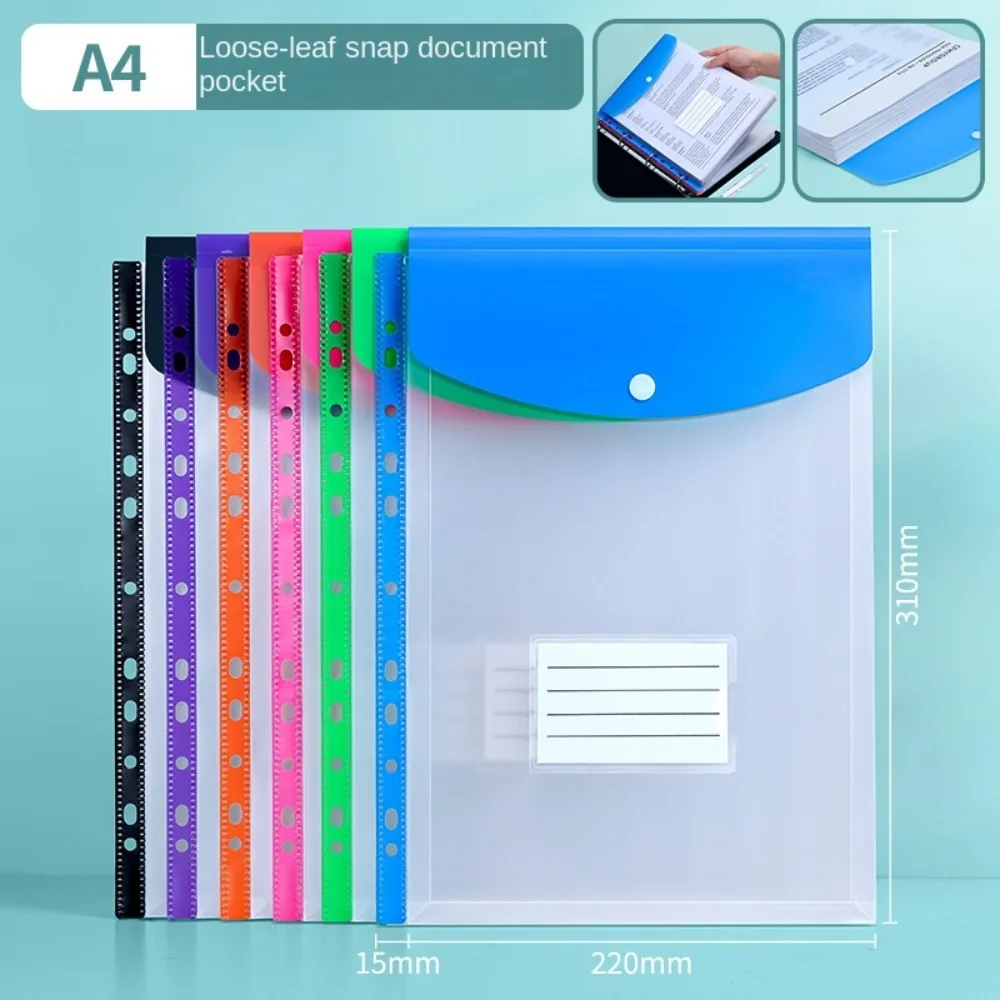 6 pcs New PP Binder Folders Clear A4 Binder Pocket 11 Holes Large Capacity Label Loose-Leaf Document Storage