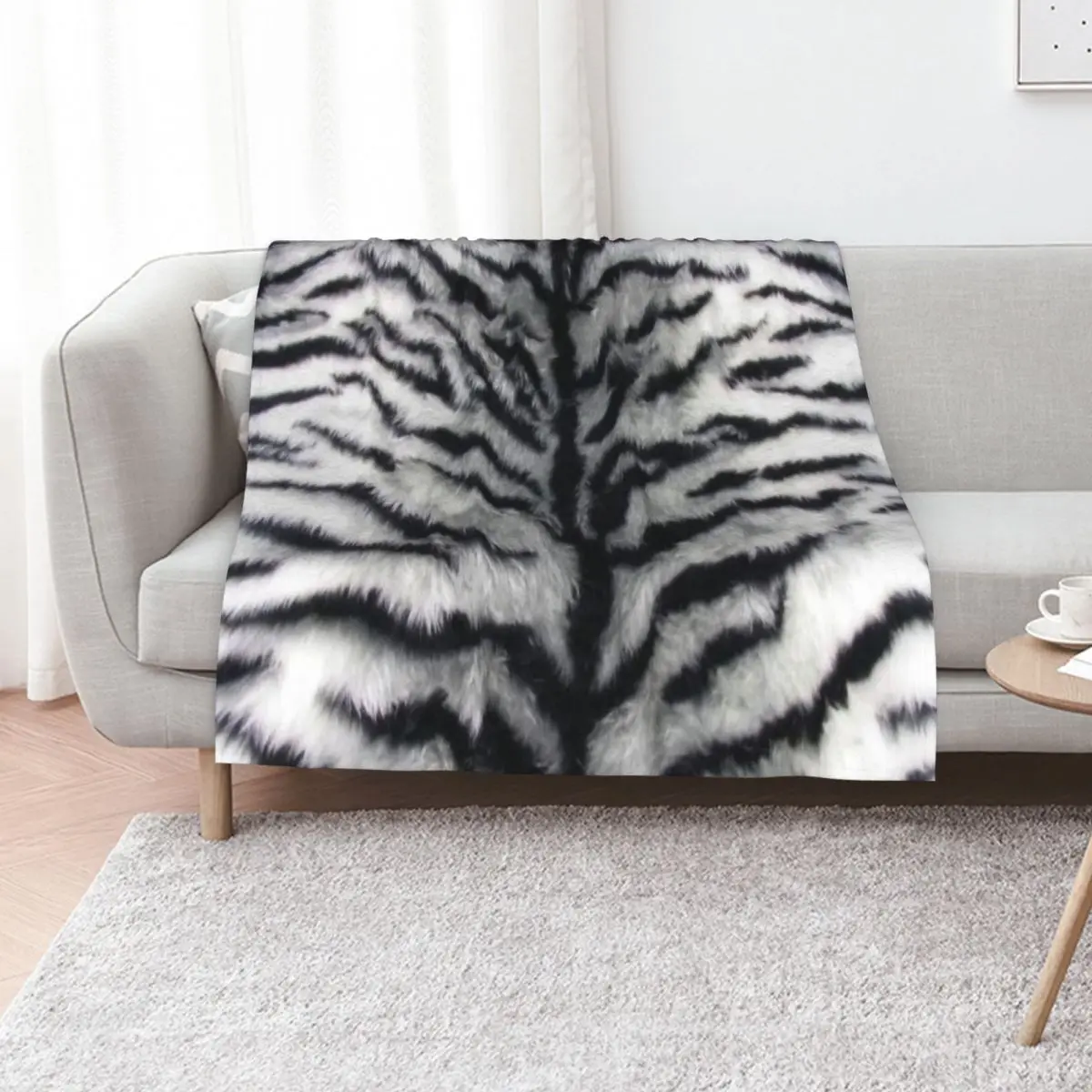 White Tiger Print Animal Skin Fur Pattern Throw Blanket Decorative Soft Throw Blanket for Couch Sofa