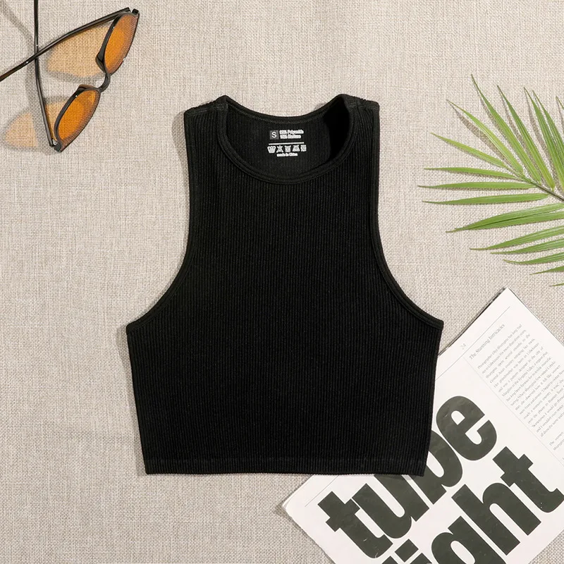 Summer 2026 Women's Short Solid Color Threaded Strap I-shaped Sleeveless Speed Drying Fitness Yoga Outerwear Top Tank Top