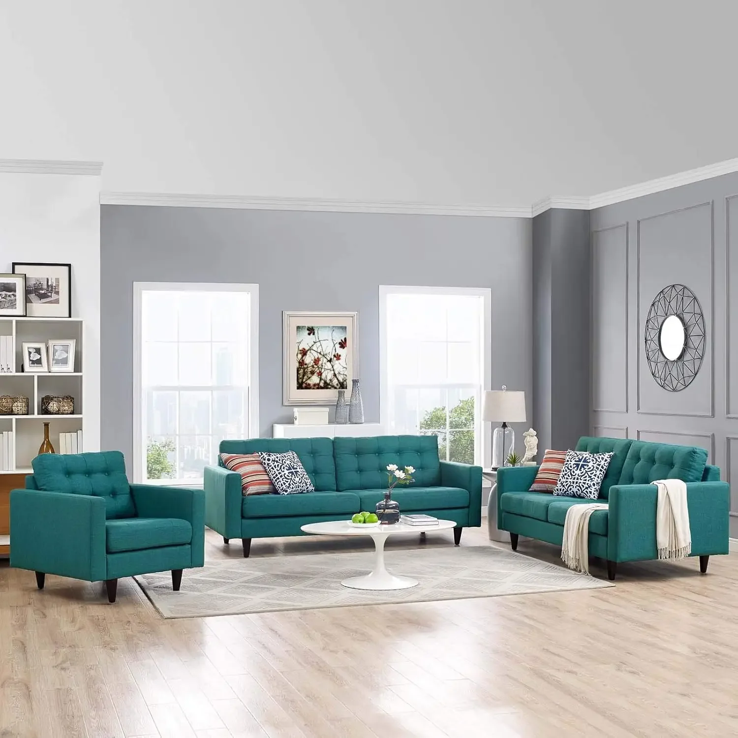 Empress Sofa, Loveseat and Armchair Set of 3, Teal