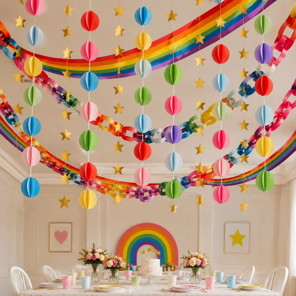 Hängende Partydekorationen Papierketten-Girlande Vorgeschnittene Papierstreifen für DIY-Bastelarbeiten aus Papier für Geburtstagsfeiern – Detail 1