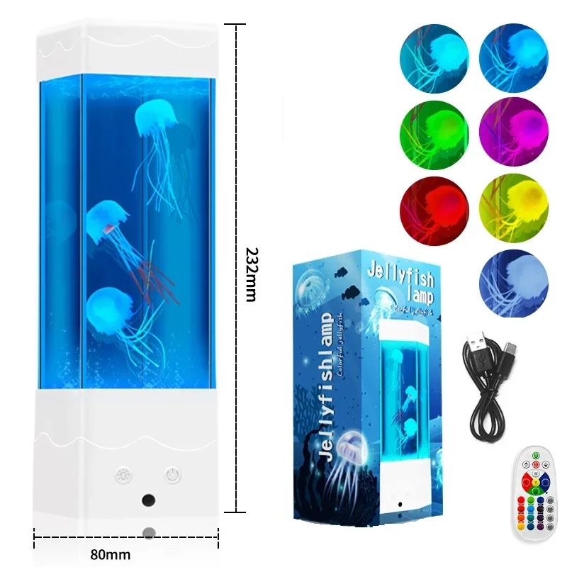 Led Aquarium Nachtlampje Kwallen Sneeuw Berg Vis Lamp Afstandsbediening Kleurveranderende Desktop Decoratie Kids Verjaardagscadeau