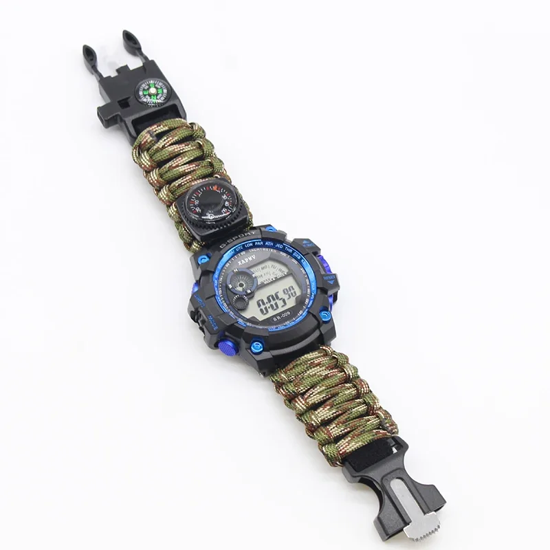 Outdoor Survive Watch Emergency with Night Vision Waterproof Paracord Knife Compass Thermometer Whistles First Aid Kits Hot