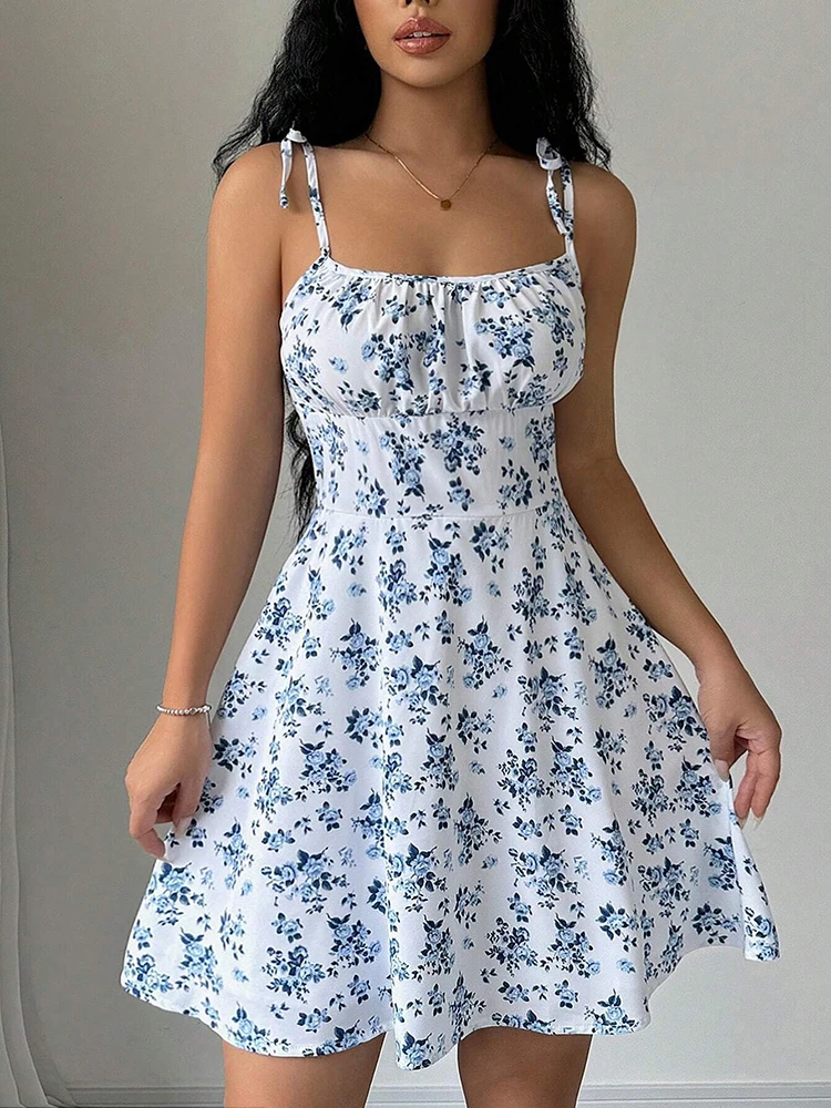 Women's Summer Floral Spaghetti Strap Beach Short Dress,Womens Dresses,Woman Clothing,Woman Clothes,Sundress,New In Dress 2025