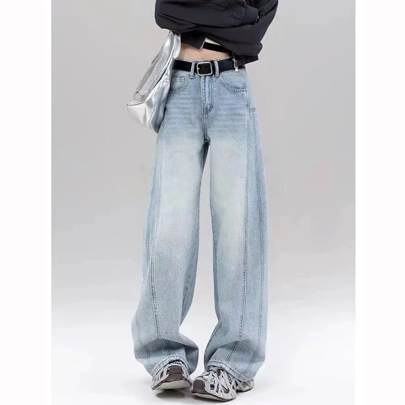 Trendy Fashion Women Baggy Jeans Hot Sale Girls Classic Solid Denim Pants Female Korean High Waist Straight Leg Trousers