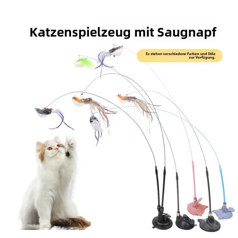 

Pet Cat Toy Suction Cup Cat Teaser Cat Entertainment Tool Lazy Person Automatic Feather with Bell Bite-Resistant