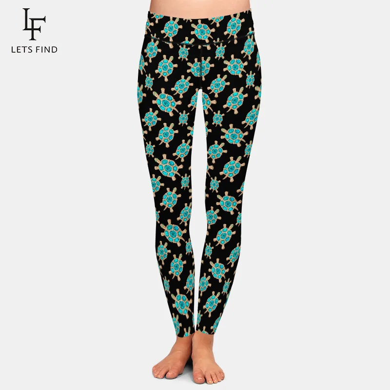 Letsfind moda jóias na forma de uma tartaruga com pedras azuis imprimir leggings de cintura alta feminino treino calças finas