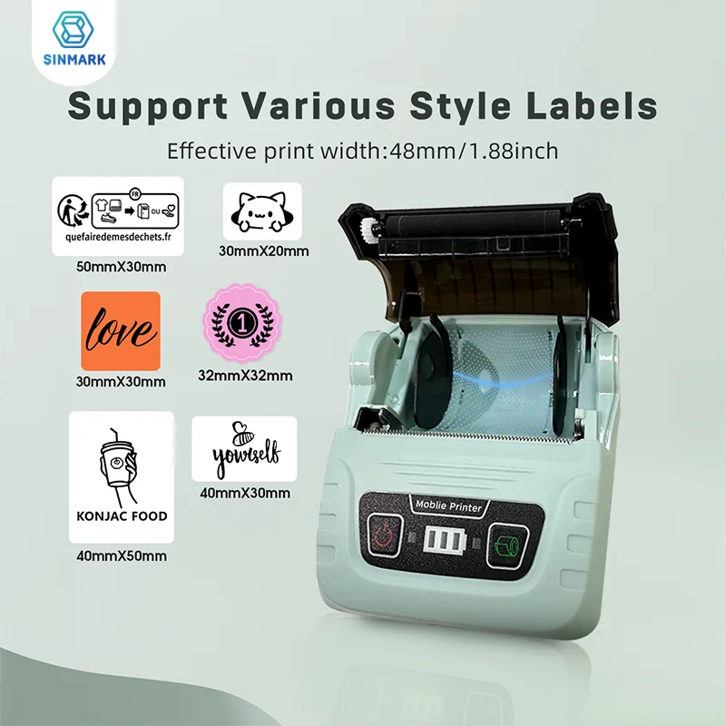 SINMARK Portable Thermal Printer With Tapes Self-adhesive Labels Printer Mini Bluetooth Sticker Maker Support Smartphones