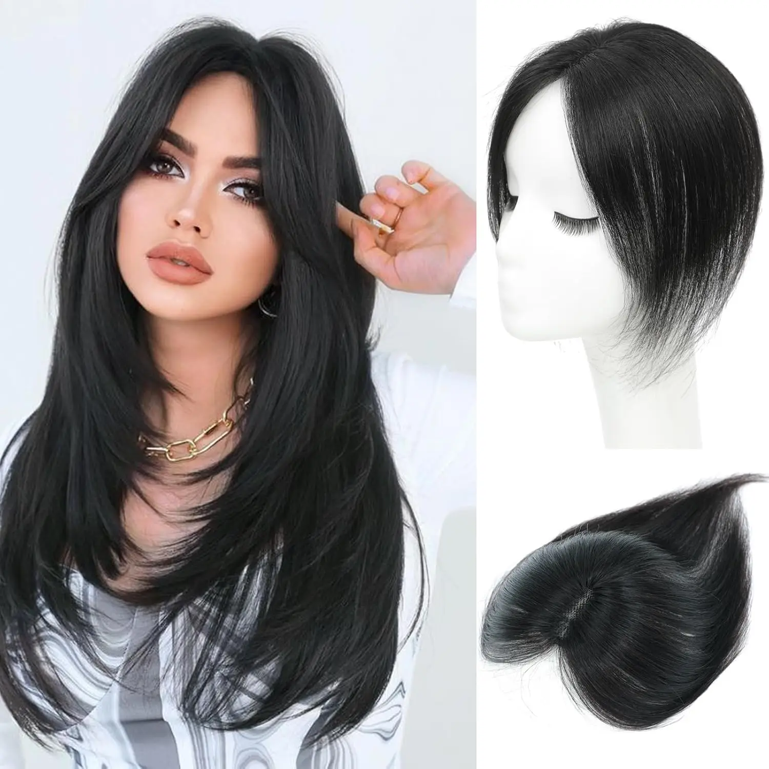 Alimice Hair Toppers for Women Real Human Hair No Bangs Upgrade Lace Base Human HairToppers for Women 12 Inch Hair Toppers