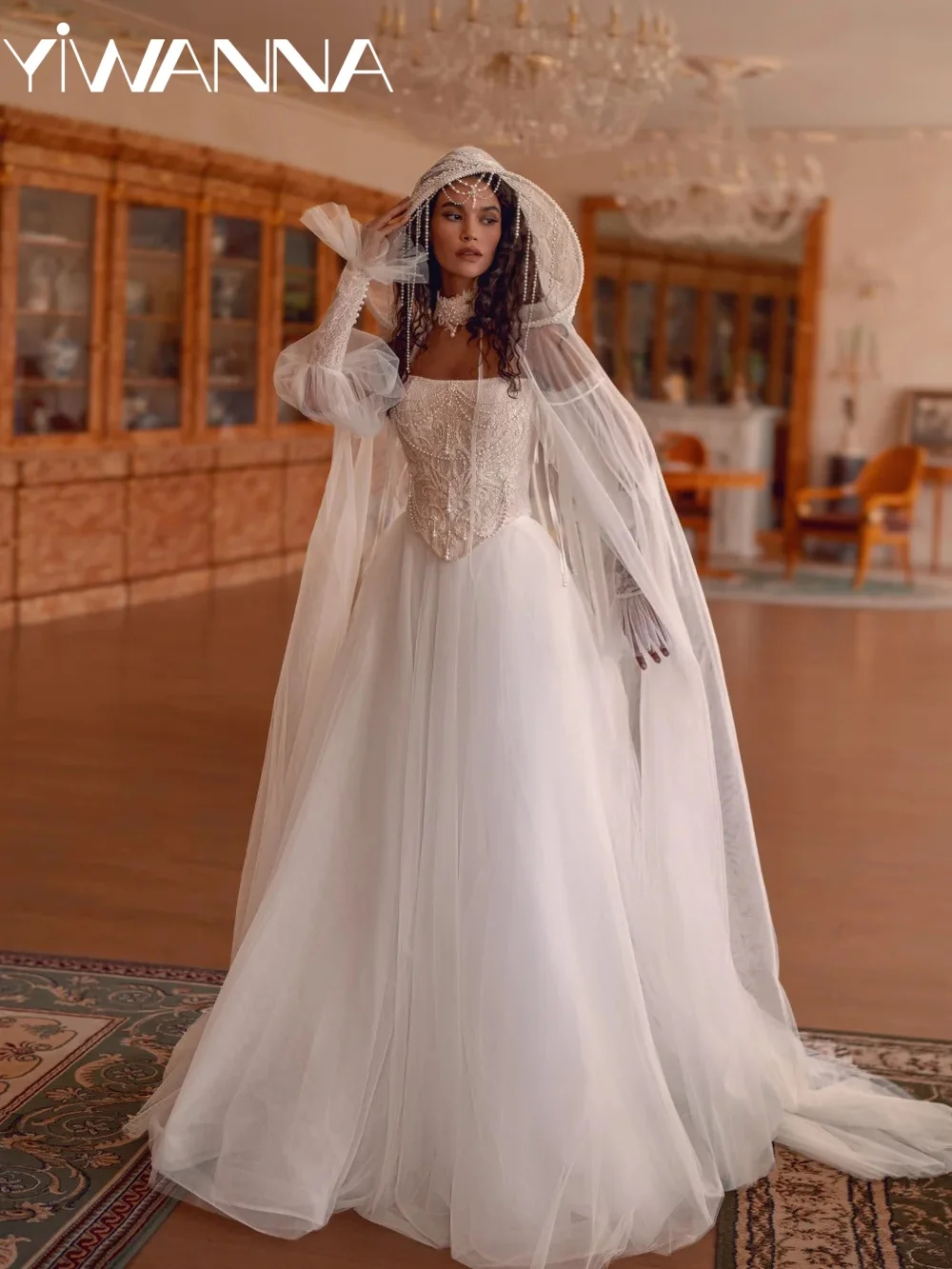 

New Shinny Beaded Wedding Dress Off Shoulder A-line Tulle Bridal Gown New Customized Delicate Floor-length Dresses For Bride