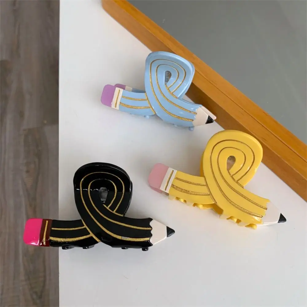 Lovely Y2k Pencil Shape Hair Claw Korean Style Cross Acetate Claw Clip Ponytail Holder Hair Accessories Pen Shark Clip Women