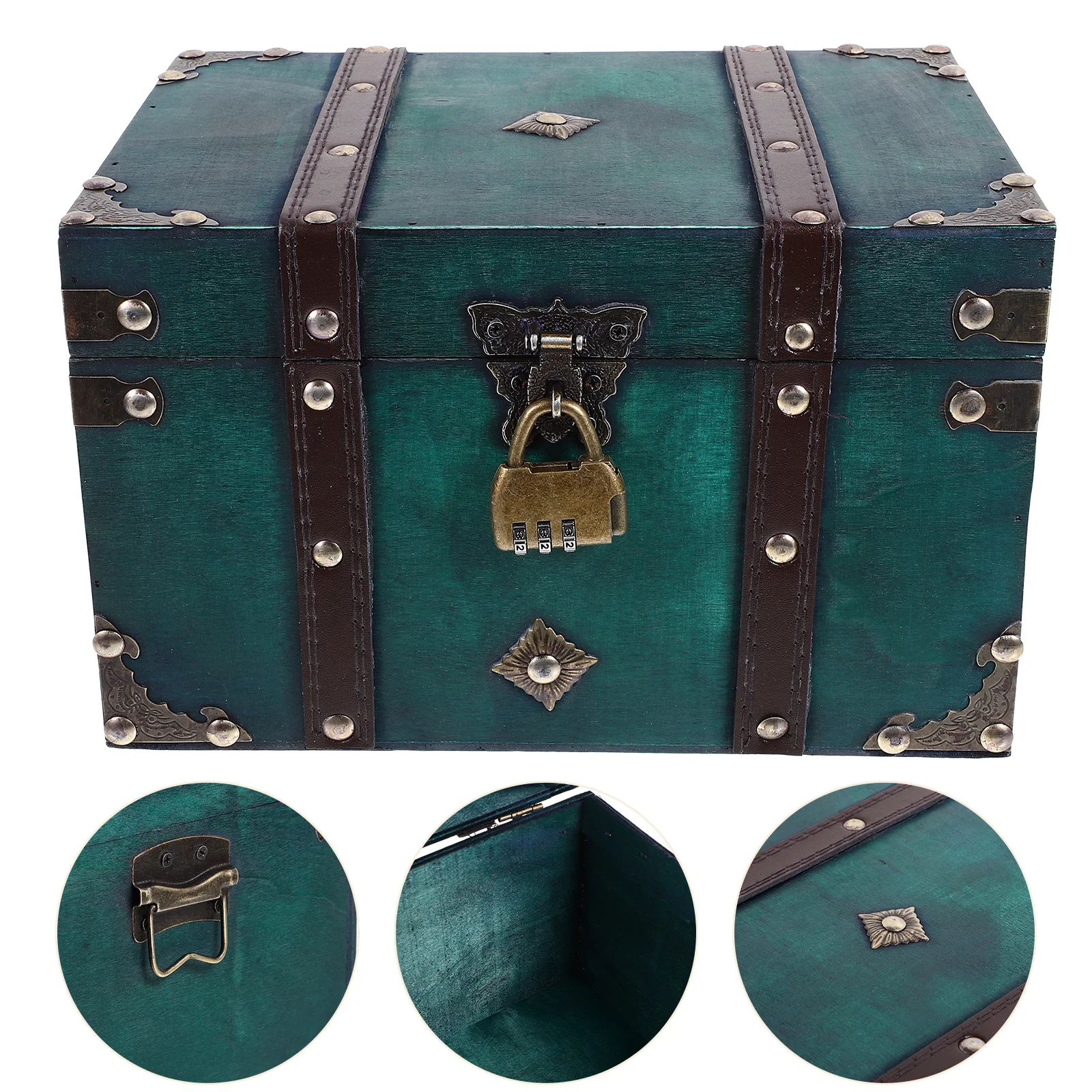 Wooden Chest Box with Lock Decorative Vintage-Style Treasure Box Trinket Box Jewelry Storage Case