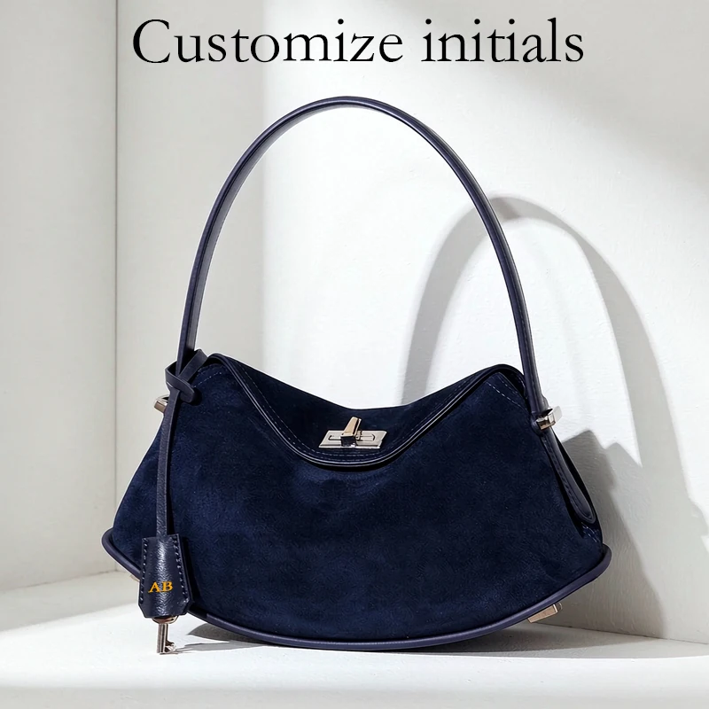 Customize Initials Leather Hobos Bags For Women Luxury Designer Handbag Purse 2026 New In Suede Cowhide Lock Top Handle Shoulder