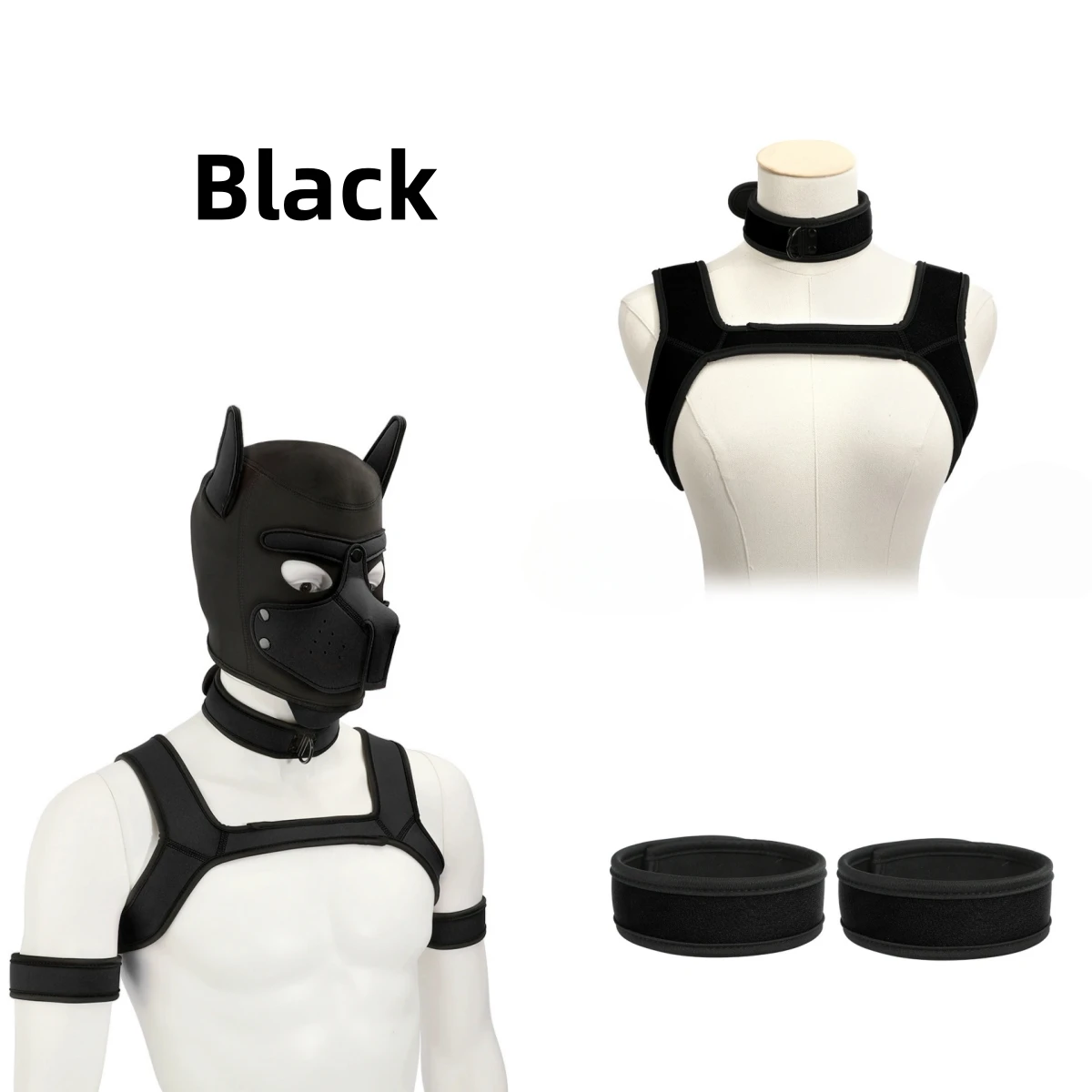 New Large Size Padded Rubber Full Head Hood Masks with Collar for Dog Role Play Accessories Padded Puppy Cosplay Exotic Costumes 4