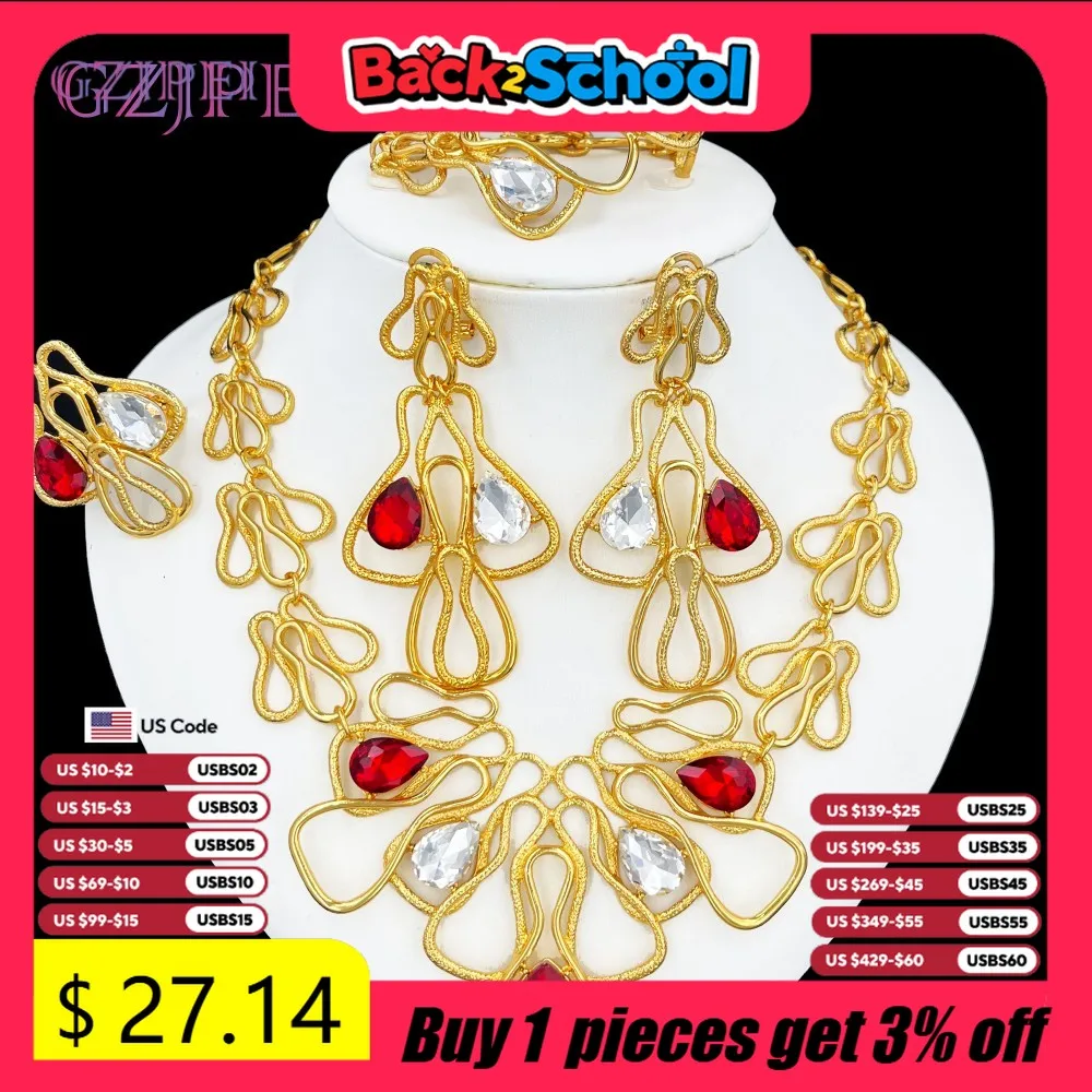 

GZJPEI Exaggerate Big Jewelry Set Luxury Water Drop Zircon Necklace Wide Bracelet Long Earring Ring Elegant Wedding Gift 2025