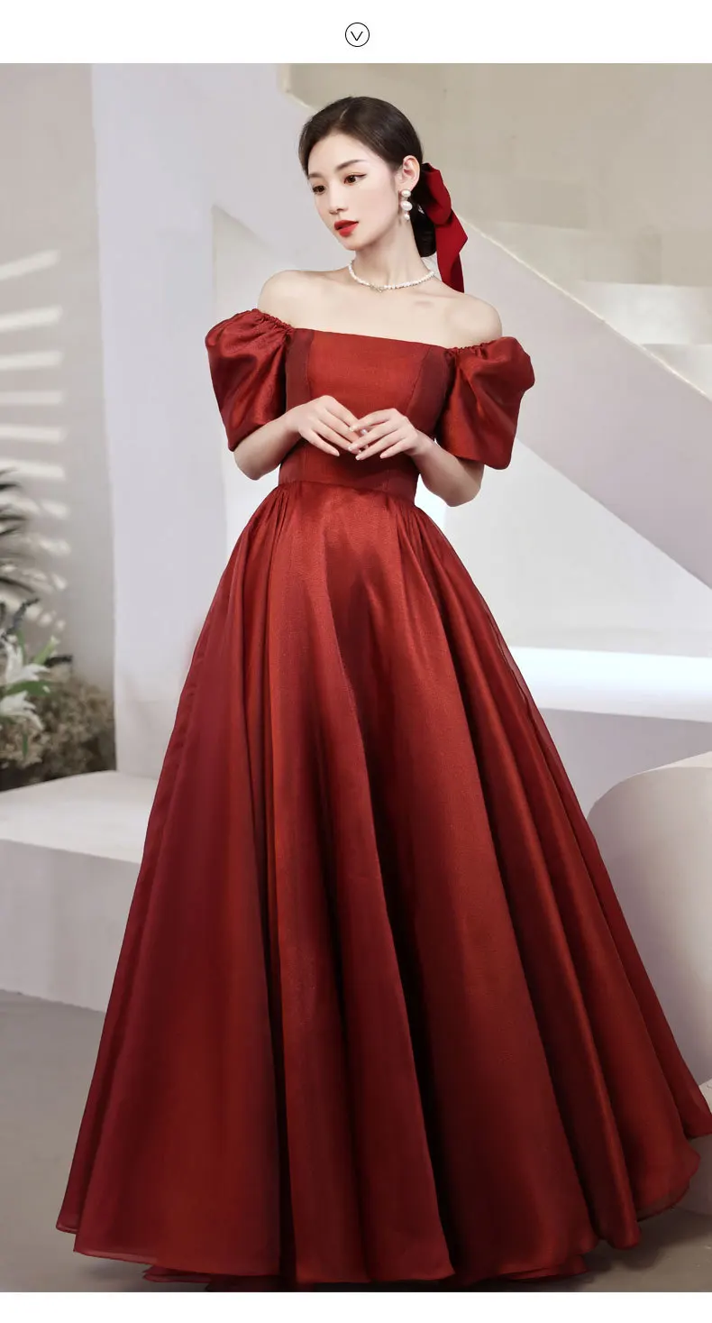 Burgundy Sexy Square Collar Puff Sleeve Back Bandage Evening Dress Bride Wedding Tulle Formal Prom Gowns Vestidos Size 8XL