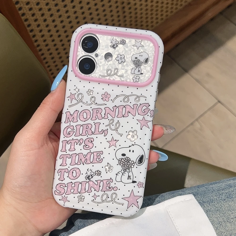 Cute Cartoon Peanut Snoopy Letter Phone Case For iPhone 18 17 16 15 Pro Max Cases Shockproof Hard Cover With lanyard