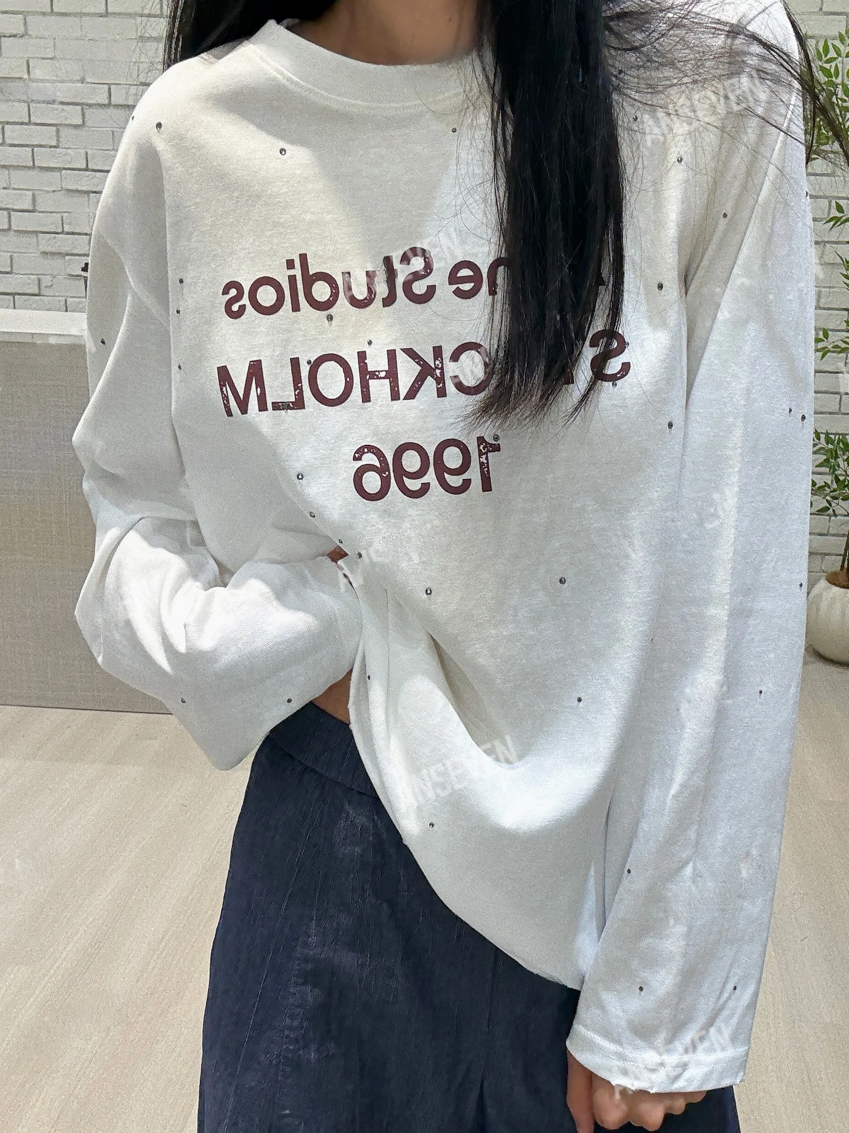 Casual Sle Long Sve T-irt Embroidered Star Design Faionable Slimming Sweet Cool Spor Handpied Store Item for Women