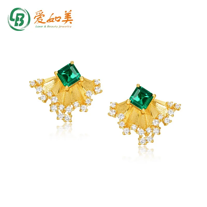 

Drawing Process Cultivates Emerald Earrings for Women, 18K Gold PT950 Platinum Silver Plated 7-layer Gold Earrings, High-end