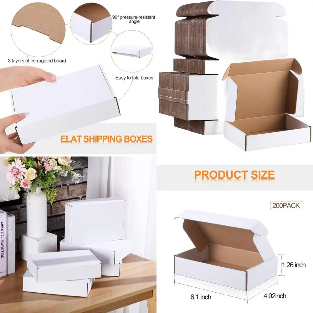 

200 Pack White Corrugated Cardboard Mailer Boxes for Small Business Shipping (6.1 x 4.02 x 1.26)