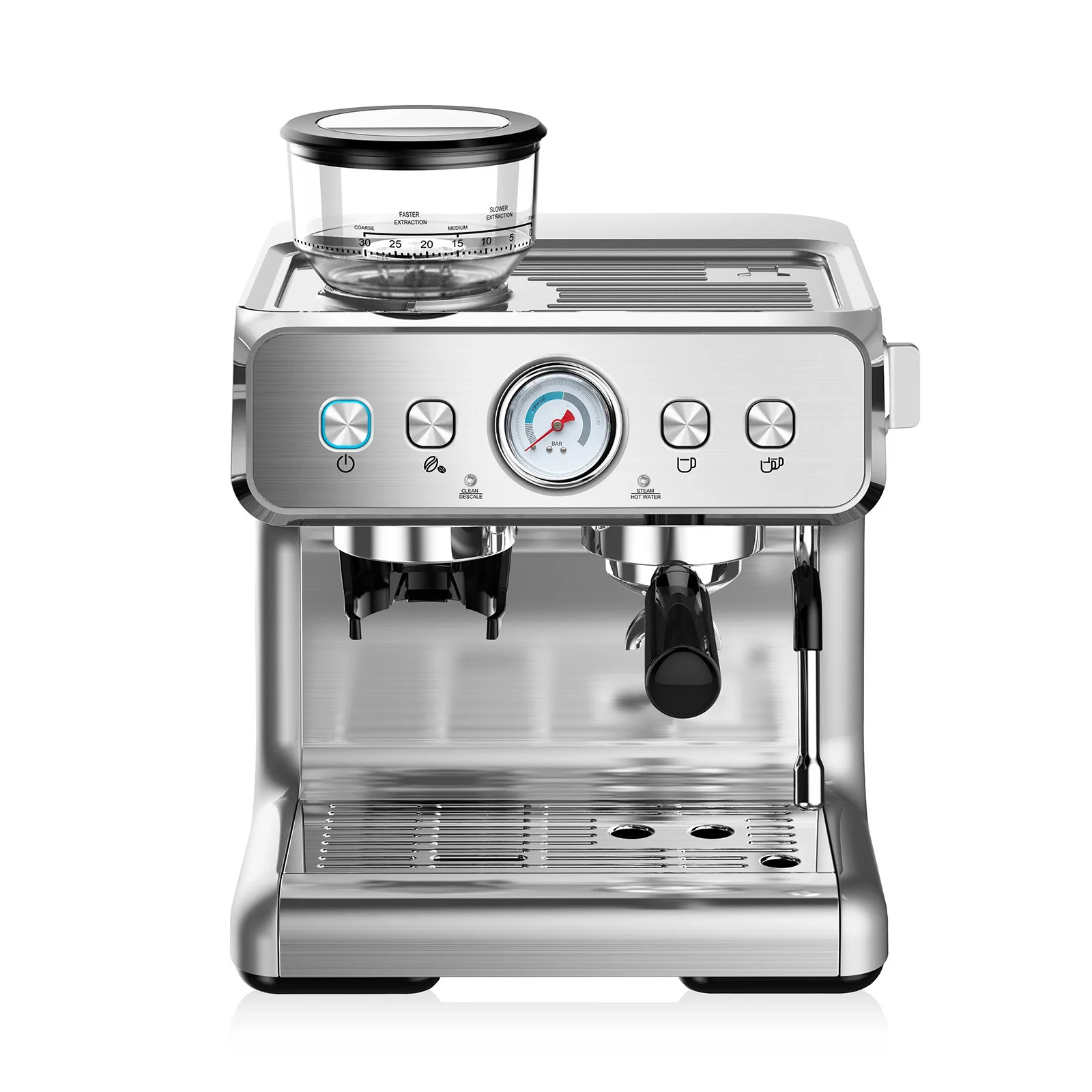 Semi-automatische espressomachine 20 bar koffiezetapparaat met geïntegreerde koffiemolen, melkopschuimer en stoomwand voor cappuccino en latte