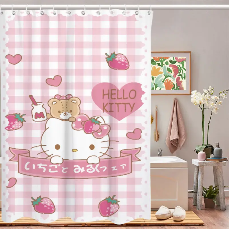 Kawaii Sanrio Hellokitty Cinnamoroll Mymelody Kuromi Cartoon Shower Curtain Waterproof Polyester Bathroom Curtain With Hook Gift