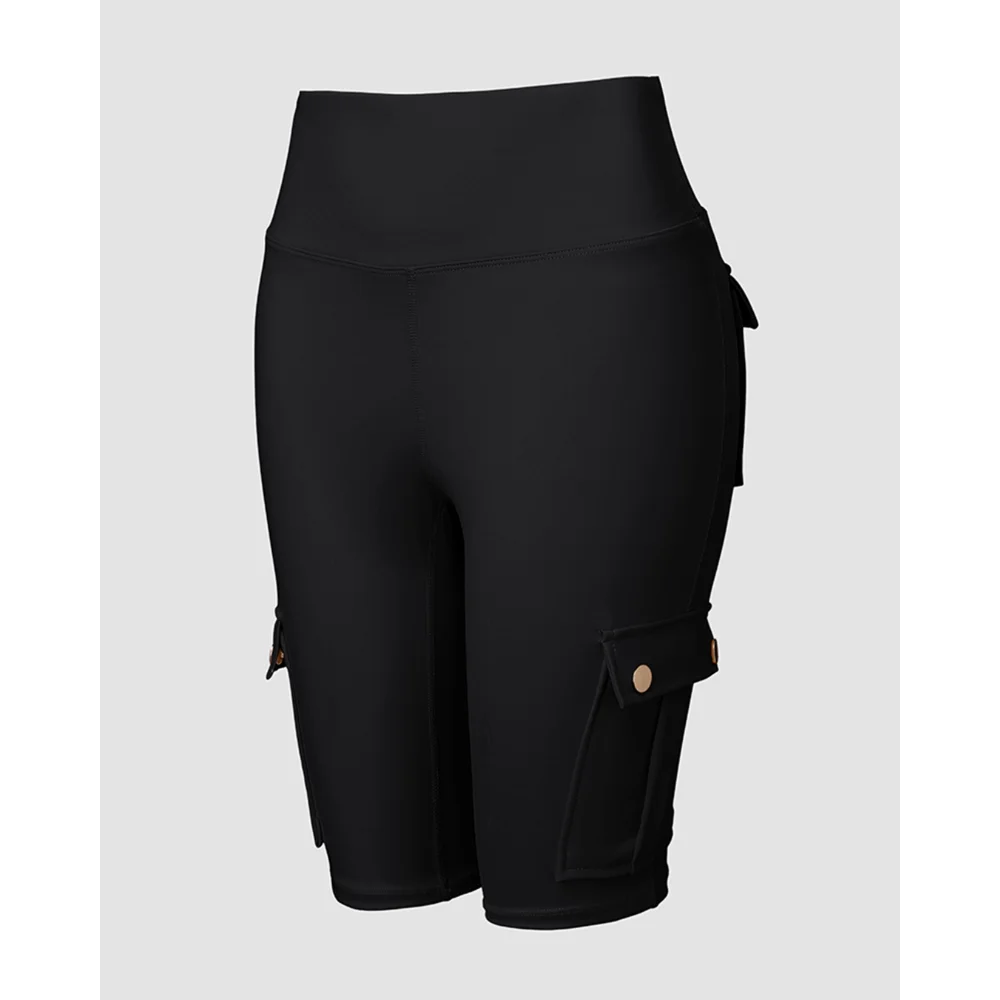 Tummy Control Butt Lifting Active Shorts High Waist Flap Pocket Workout Bermuda Cargo Running Shorts
