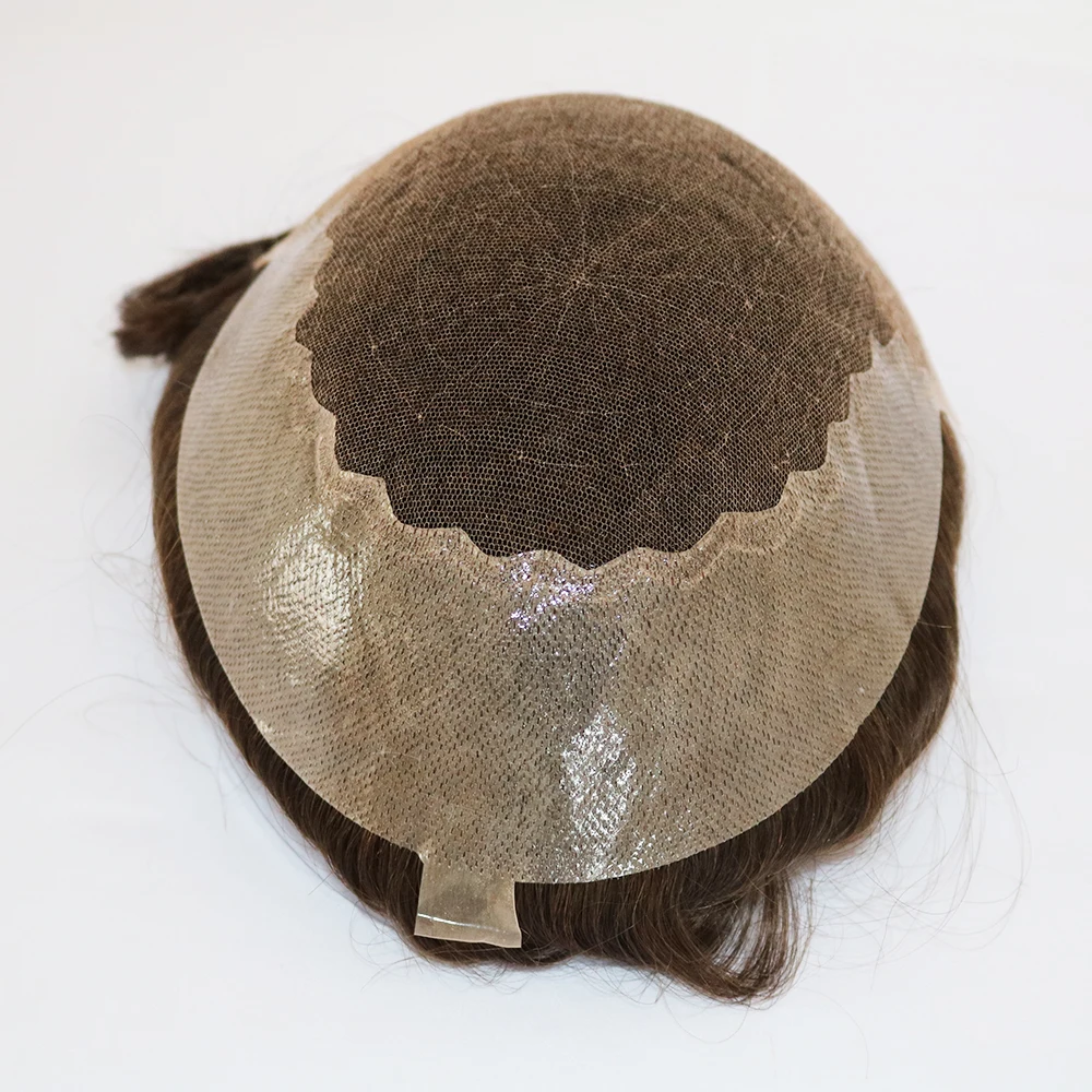 Q6 شعر بشري للرجال دانتيل أمامي سويسري وشعر مستعار من البولي يوريثان # 4 # 6 # 7 شعر مستعار أنظمة استبدال للرجال باللون البني الفاتح/الرماد 1B80 1B65 باللون الرمادي والأسود