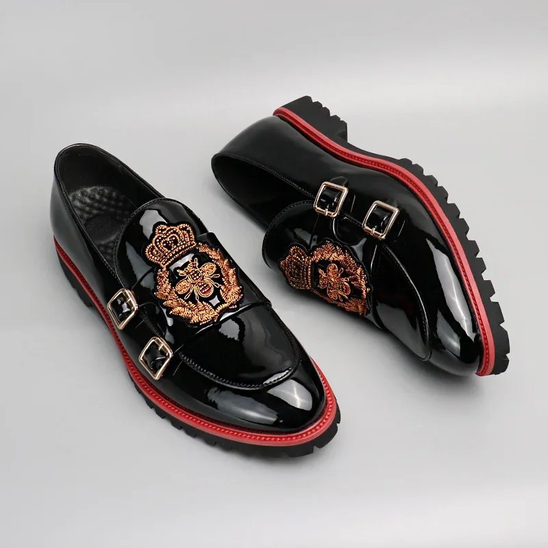 

2024 Brand Designer Men's Dress Shoes Black Slip-on Casual Leather Shoes Loafers Men Size 38-48 Luxury Embroidered Bee Shoes Man