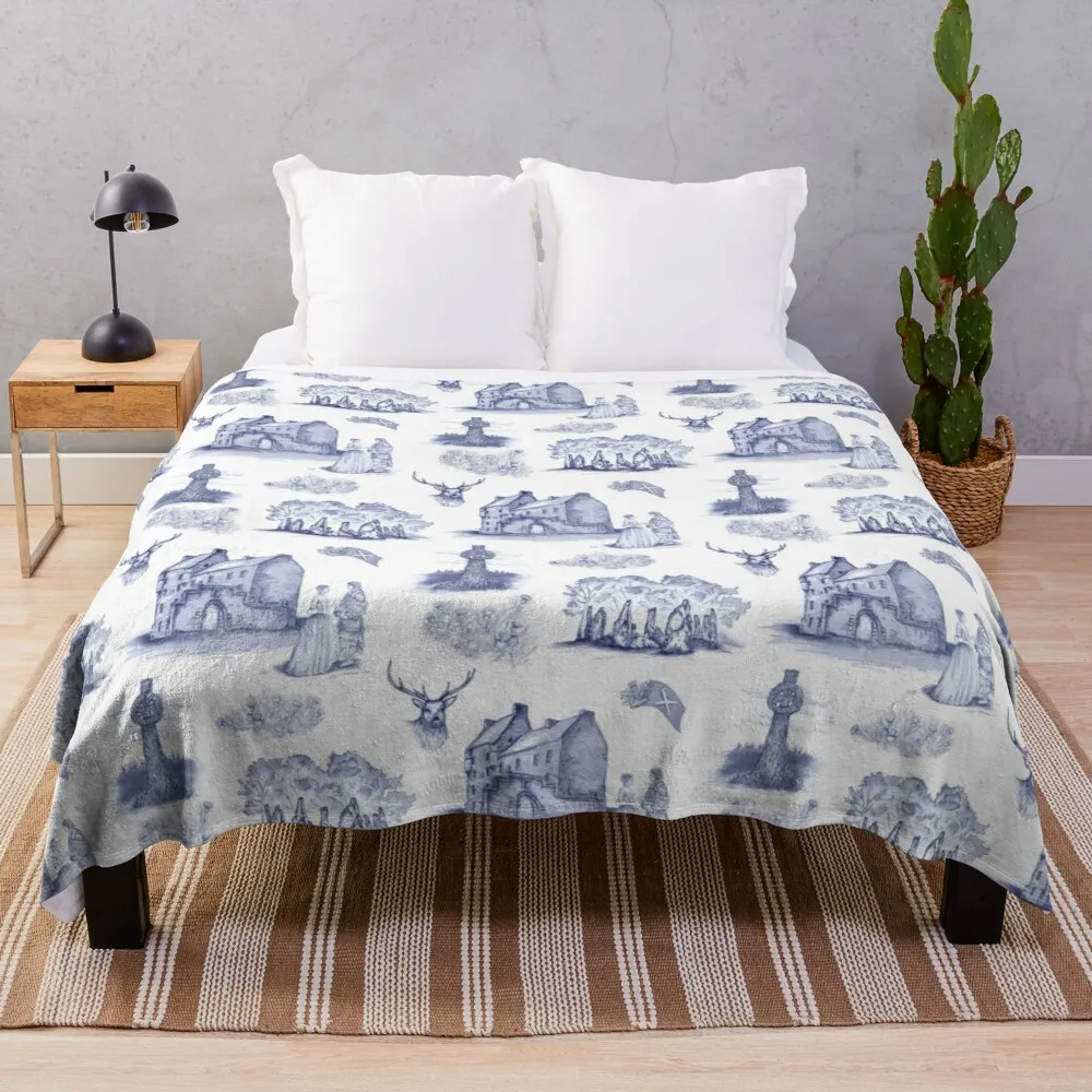 

Highlander Toile in Blue Throw Blanket For Sofa Thin