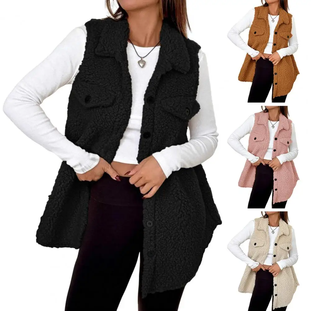 

Imitation Lambwool Vest With Cotton Thick Warm Sleeveless Jacket Women Long Waistcoat Fashion Casual Vest Large Size XL