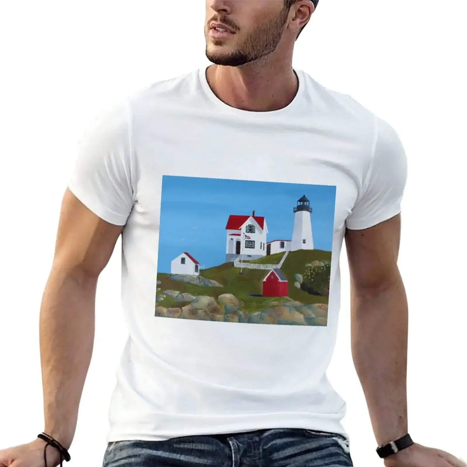 

The Nubble Lighthouse T-Shirt kawaii clothes Blouse oversized blanks men tshirt