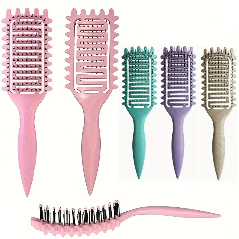 

1 шт. Щетка для определения вьющихся волос — портативная полая расческа с нейлоновой щетиной и ручкой из АБС-пластика, многоцветная для распутывания и укладки