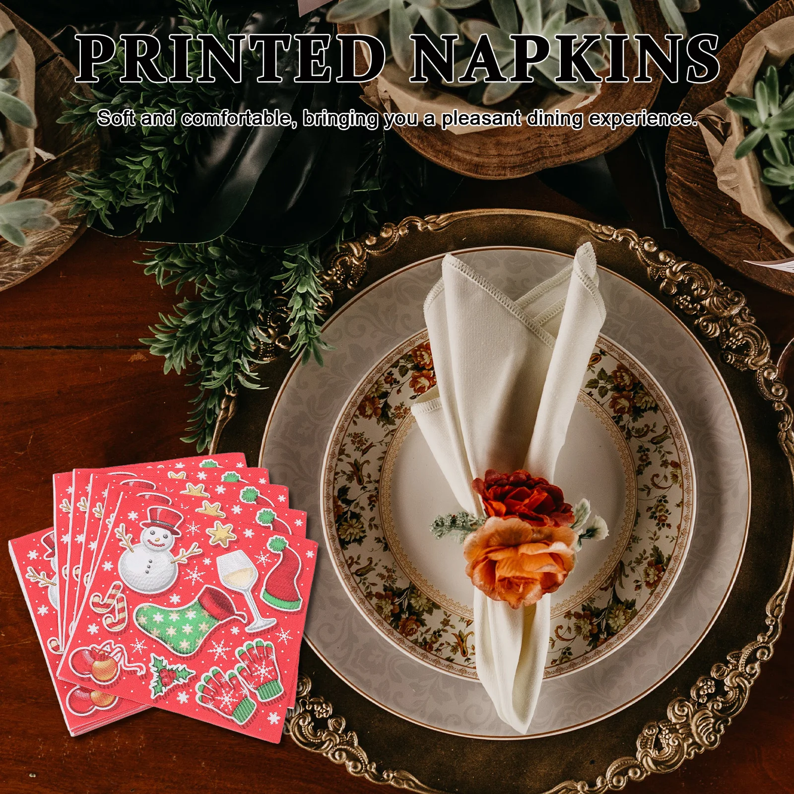 

Disposable Christmas Napkins Holiday Printed Paper Towels for Dinner Party Kitchen Restaurant Use Decorative Napkins