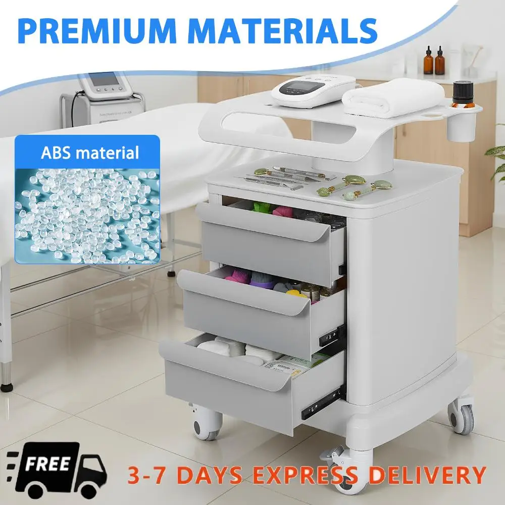 

Esthetician Machine Stand with Wheels Equipment Organizer Trolley with 3 Drawers 110LBS Load for Hospital Dental & Beauty Salons