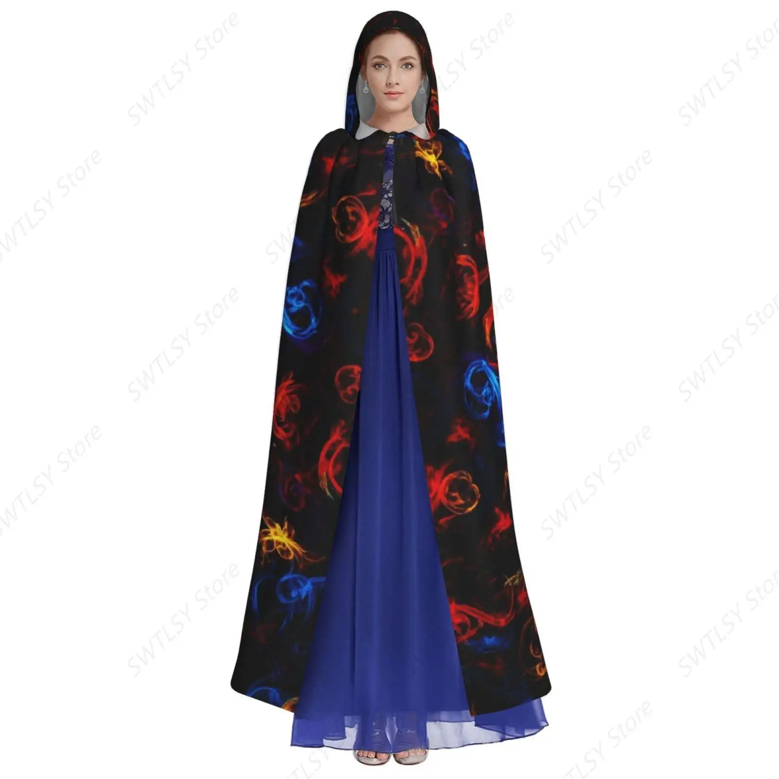 Hooded Witch Costume Cloak Witches Cape Outfits Dress Up Compatible with Trippy Tie Dye Red Yellow Blue Black