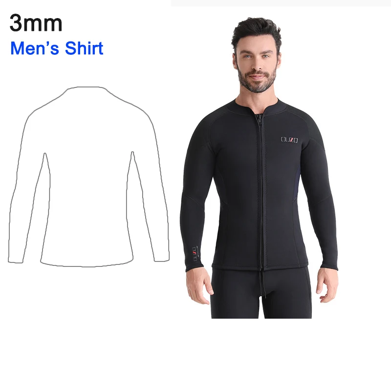 Front Zip Wetsuit Top Men 3mm Wetsuit Jacket Neoprene Long Sleeve for Water Sports Scuba Surfing Swimming Diving Snorkeling