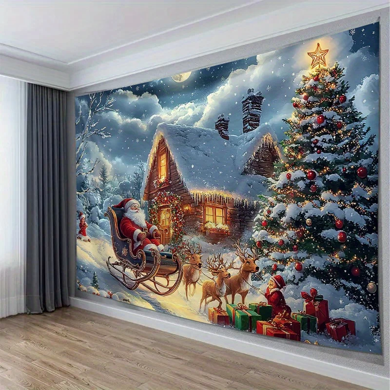 VIKAMA Weihnachtsschlitten Reise Wandteppich Rentierschlitten Wohnzimmer Feature Wand Kinderzimmer Weihnachtsthema Raumdekoration