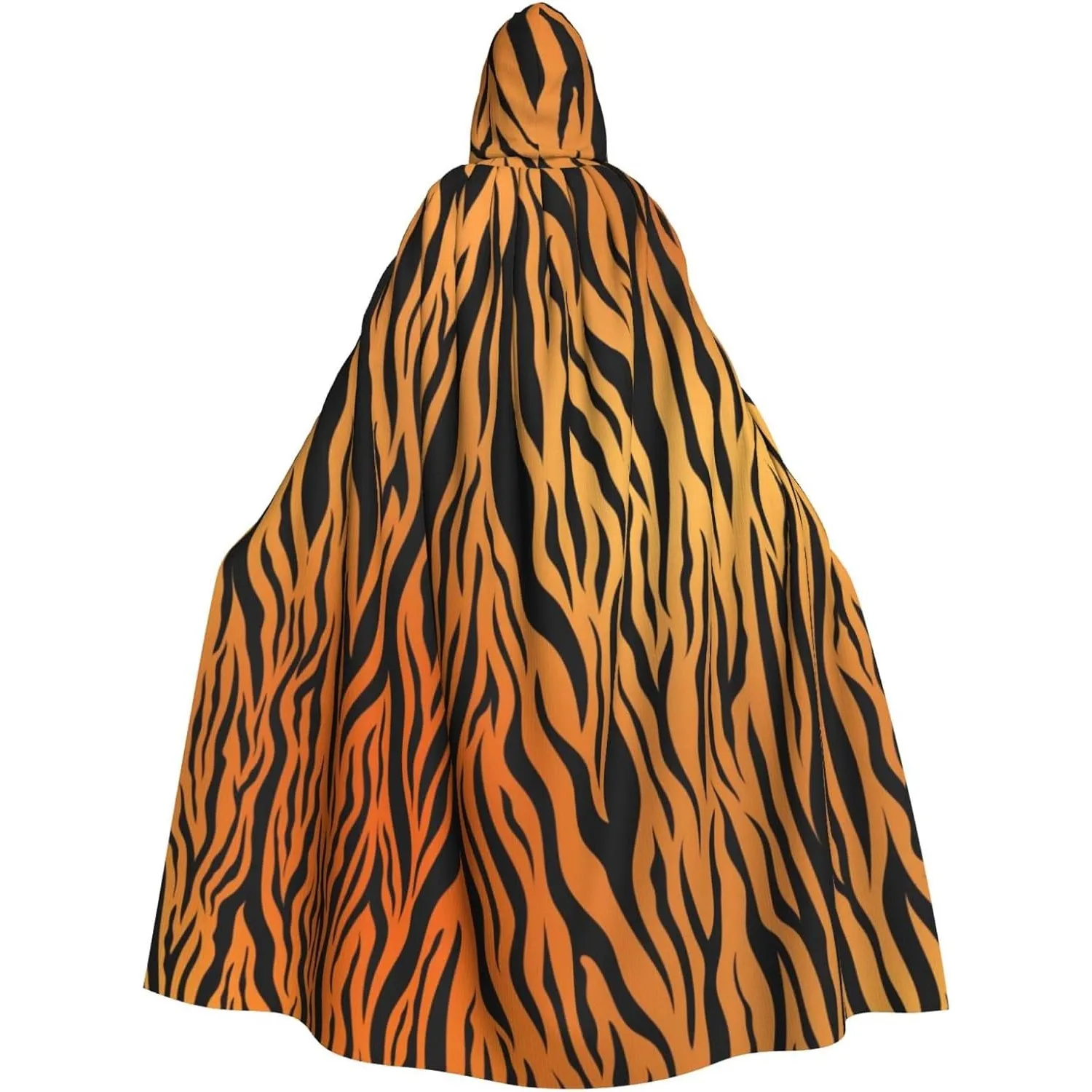 Tiger Stripes Cloak Orange Halloween Costume Hooded Cape for Men Women Cosplay Party
