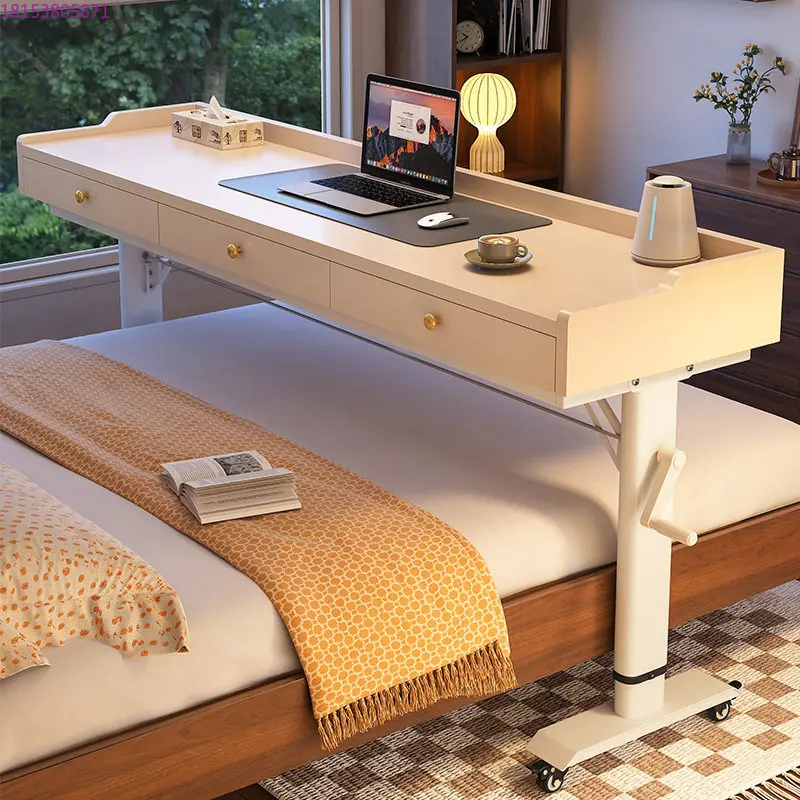 

Movable liftable bed desk with drawers study table small apartment solid wood
