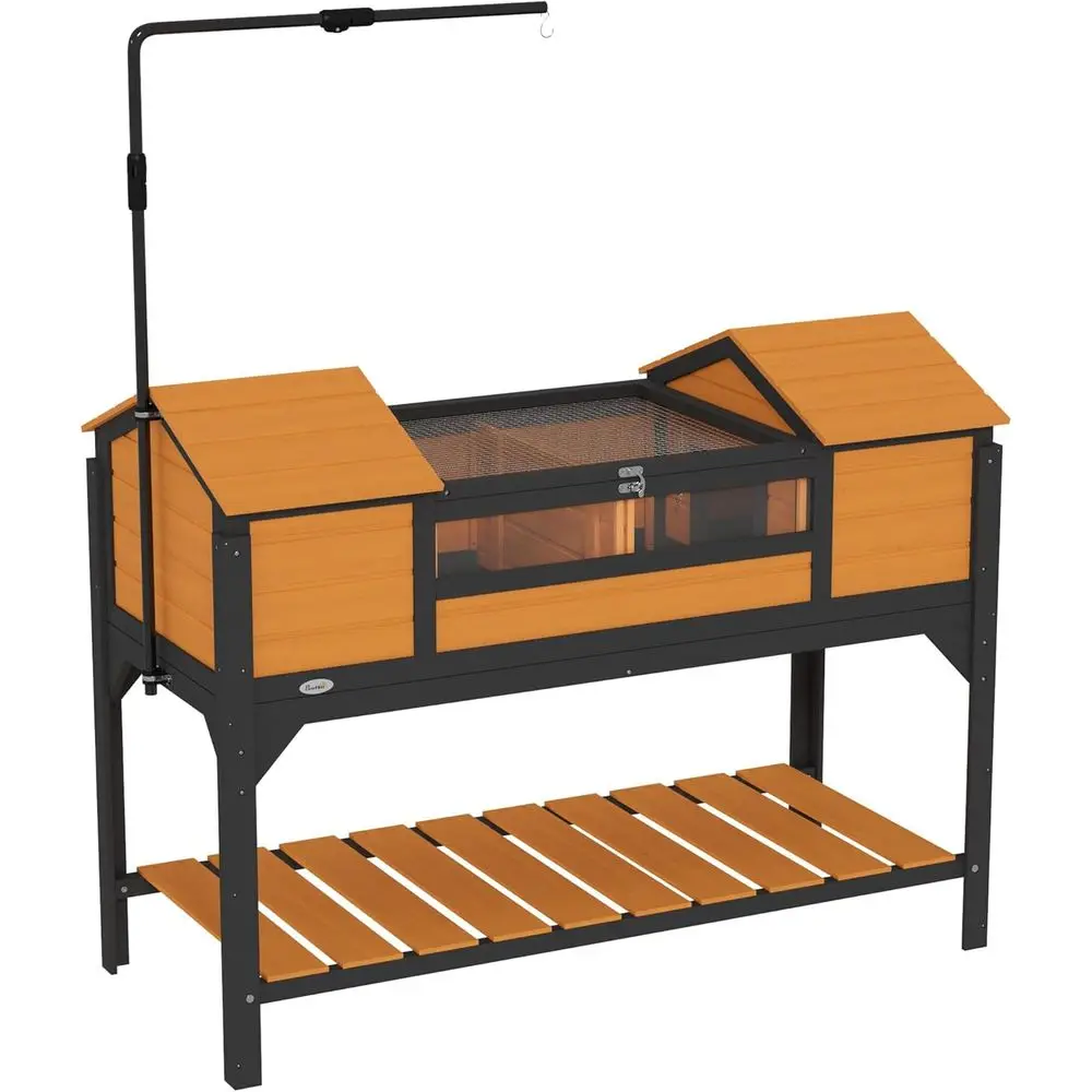 

Adjustable Lamp Wooden Tortoise Enclosure with Storage, Dual Houses, Tray, Open Lid, Yellow