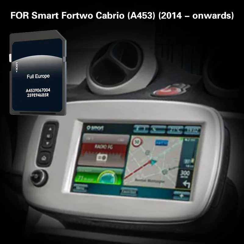 Compatibilidade para Smart Fortwo Cabrio (A453) (2014 - em diante) Cartão de memória do mapa do Sat Nav Use na Inglaterra Espanha Polônia Itália Noruega