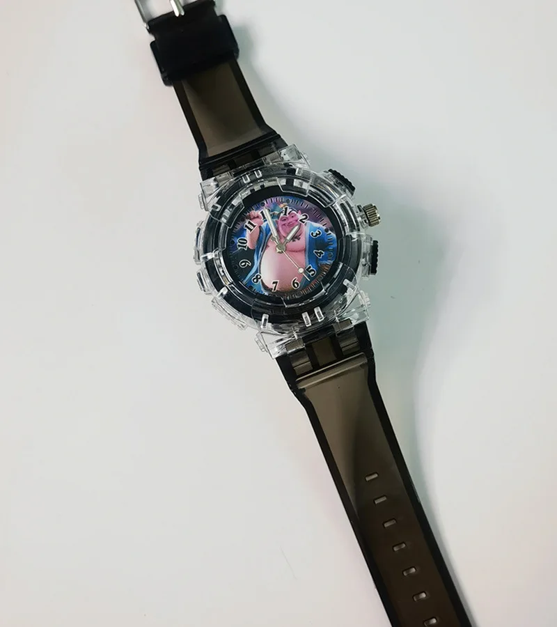 مشاهدة جديدة للأطفال شخصيات الرسوم المتحركة مضيئة تضيء لعبة الفتيان والفتيات أطفال موضة ساعات المعصم الكوارتز هدية