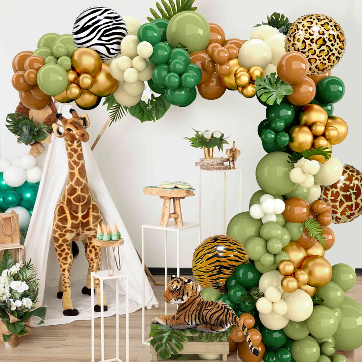 Green Brown Jungle Balloon Garland Arch Kit Jungle Safari Birthday Party Decorations Baby Shower Kids Birthday Ballons