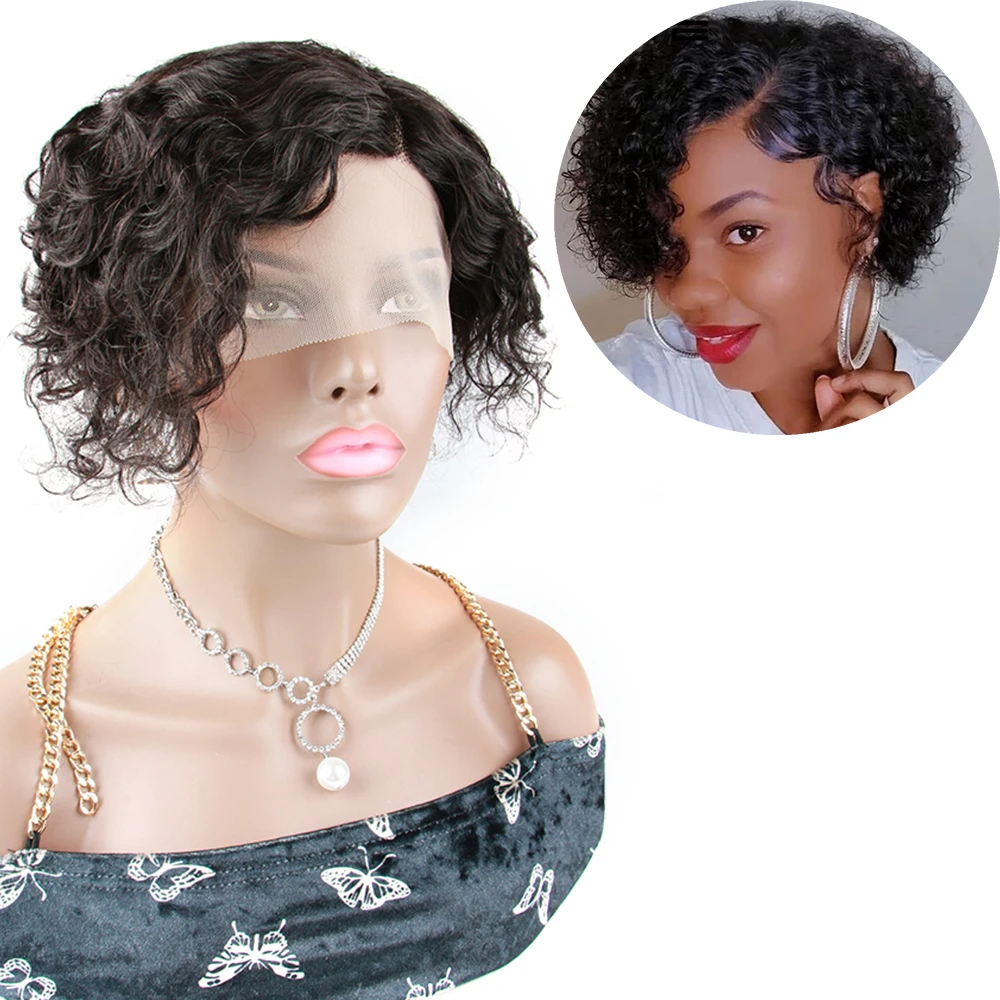 

Pixie Cut Lace Front Human Hair Wigs Short Curly Pixie Cut Bob Wig Human Hair Pre Plucked 180% Remy Brazilian Deep Wave Hair Wig