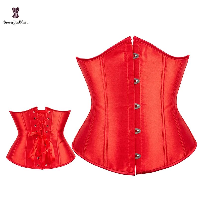 Sexy Satin Underbust Corset Front Busk Push Up Chest Binder Black White Red Apricot Korsett For Women Elastic Boned Gothic Korse