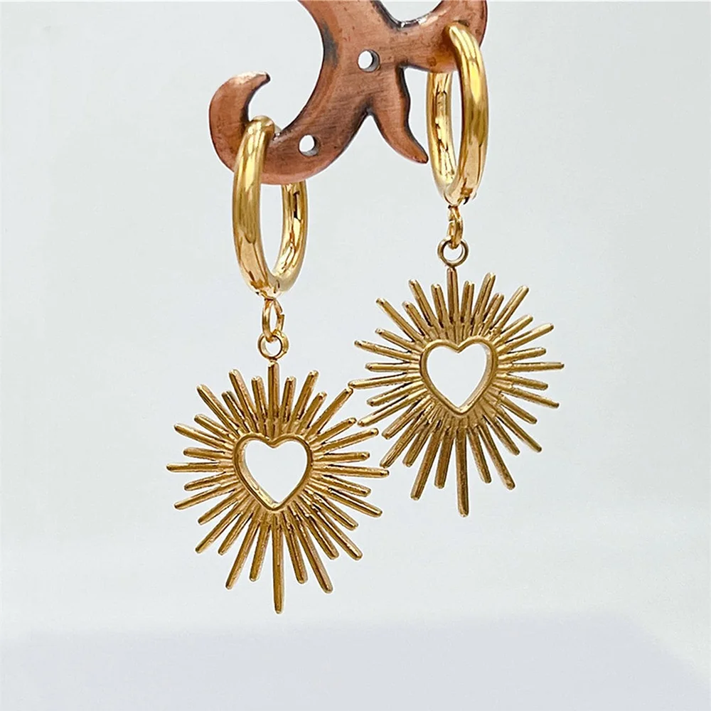 DGIDDK Stainless Steel Heart-Shaped Sun Hoop Earrings Female Girl Punk Prick Peach Heart Ear Buckle Wedding Jewelry Gifts