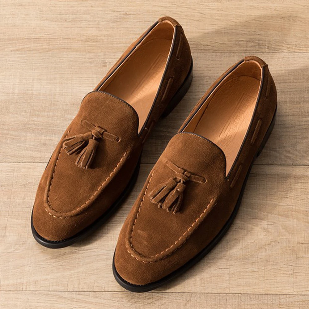 Men's Cow Suede Loafer Shoes with Genuine Leather Lining and Latex Insole, 2025 Fashion Trend Comfortable Casual Flat Soft Shoes